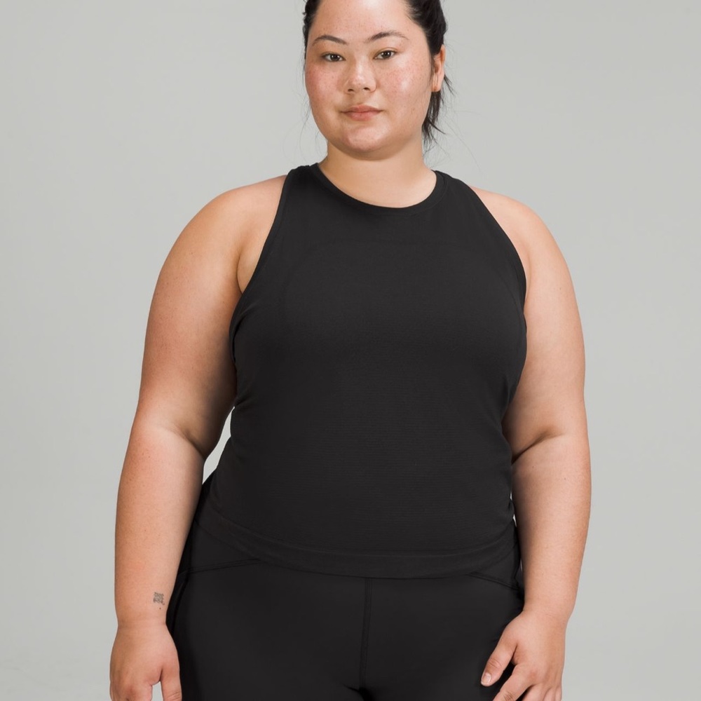Lululemon swiftly tech high neck tank 2.0 race length black size 12 ladies